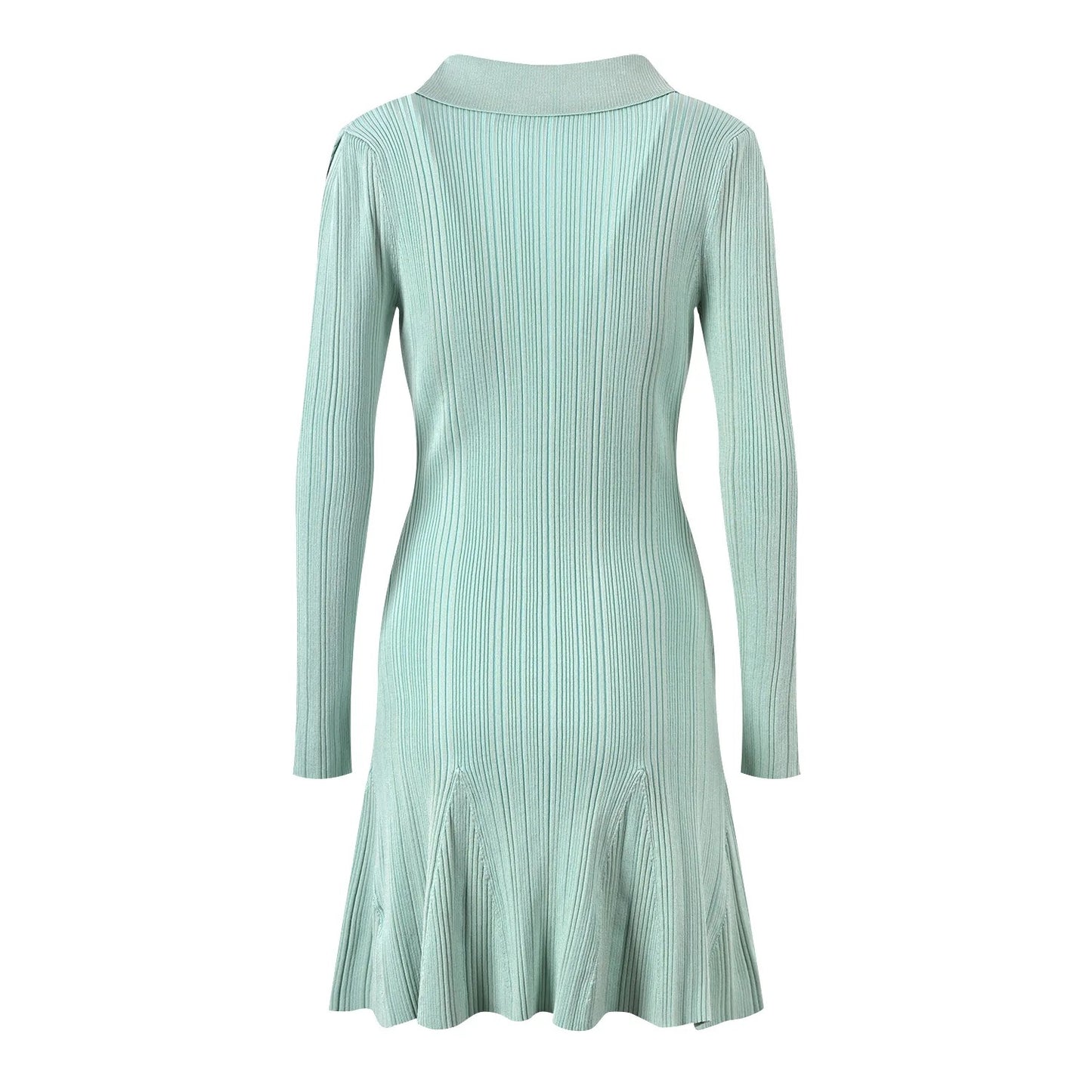 Lady Solid A Line Long Sleeve Dress