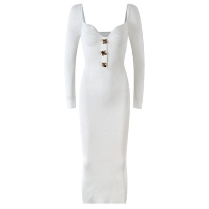 Long Sleeve Slim Fitted Midi Dress