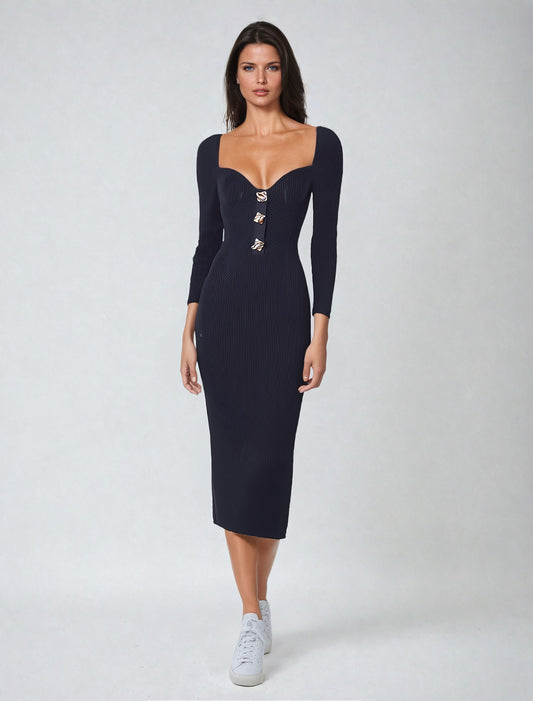 Long Sleeve Slim Fitted Midi Dress